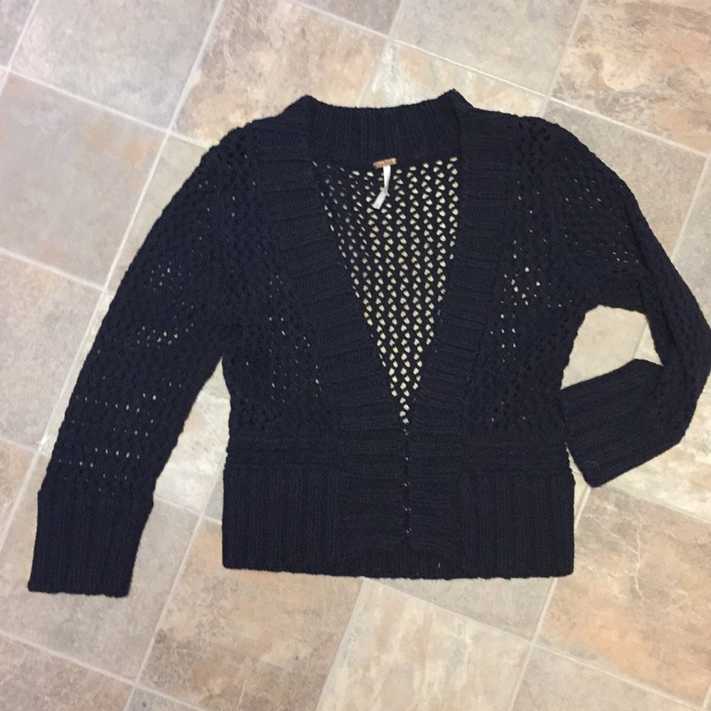 Free People Black Knit Cardigan Sweater Sz L